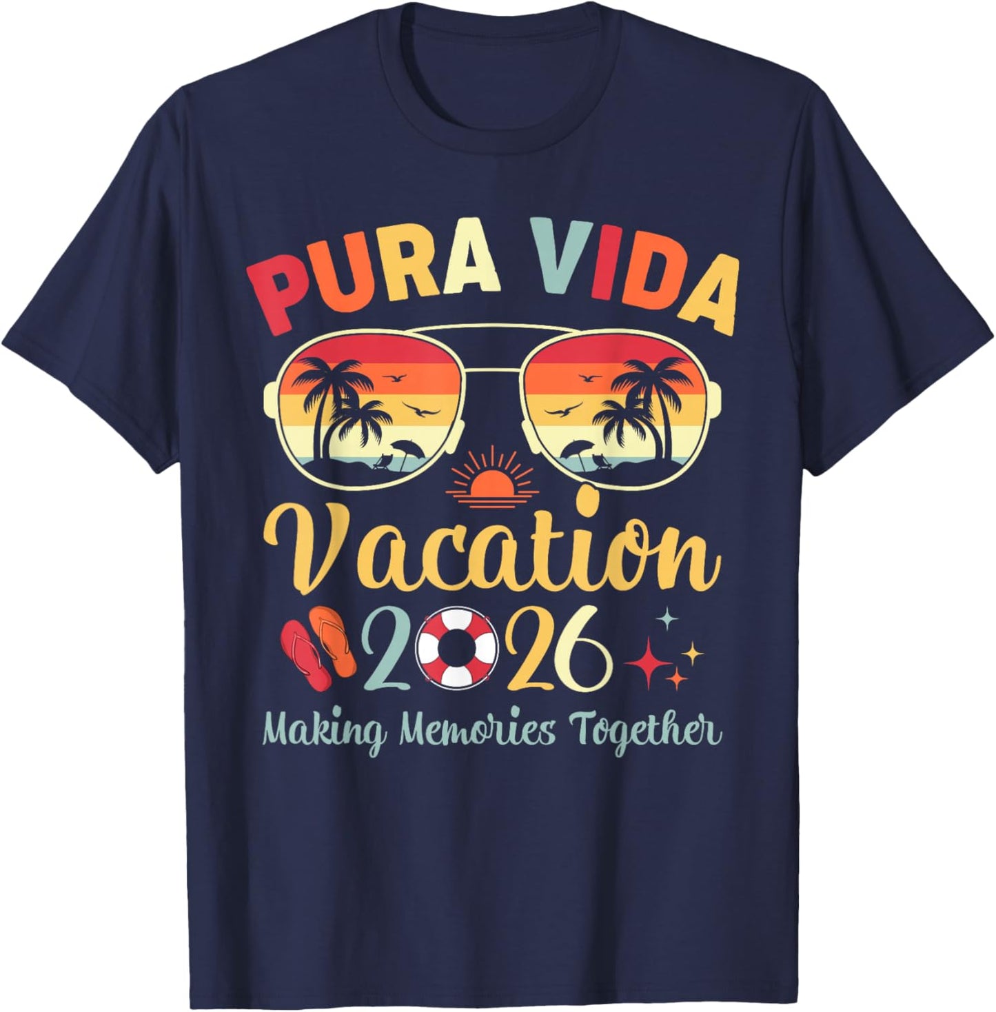 Pura Vida Beach Vacation 2026 Family Trip Summer Vibes T-Shirt - T-Shirt | Navy