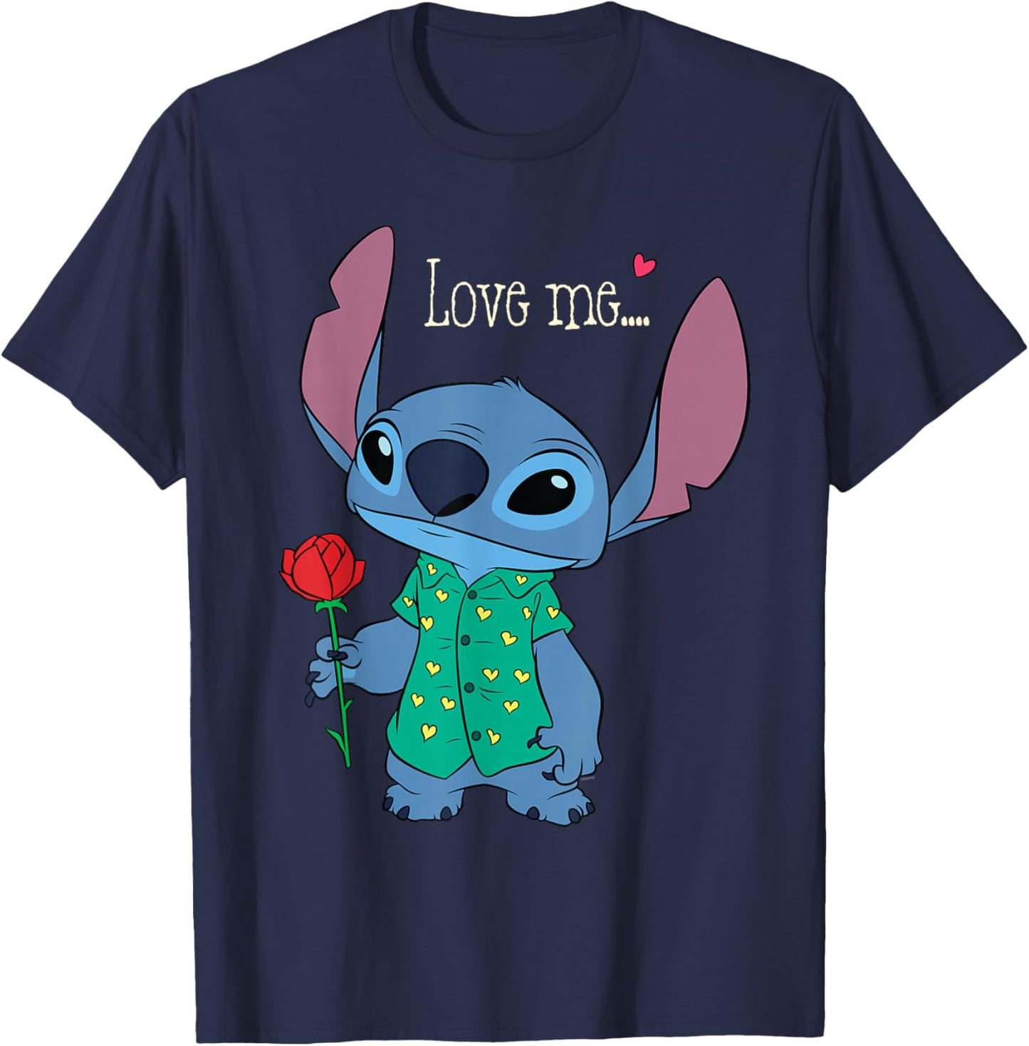 Disney Stitch Valentine's Day with Rose Love Me... T-Shirt - T-Shirt | Navy
