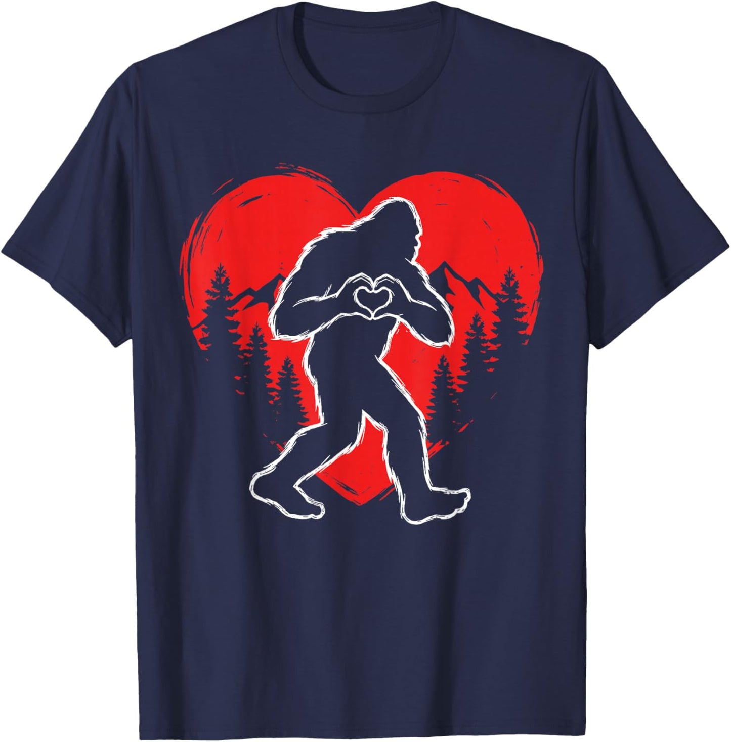 Funny Bigfoot in Love Hearts Hand Happy Valentine's Day T-Shirt - T-Shirt | Navy