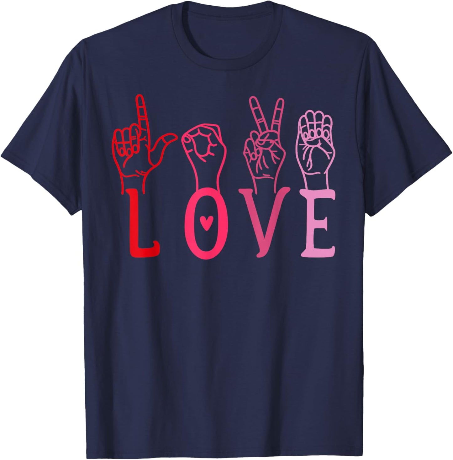 Love ASL Hand Sign Valentine Vintage Design T-Shirt - T-Shirt | Navy