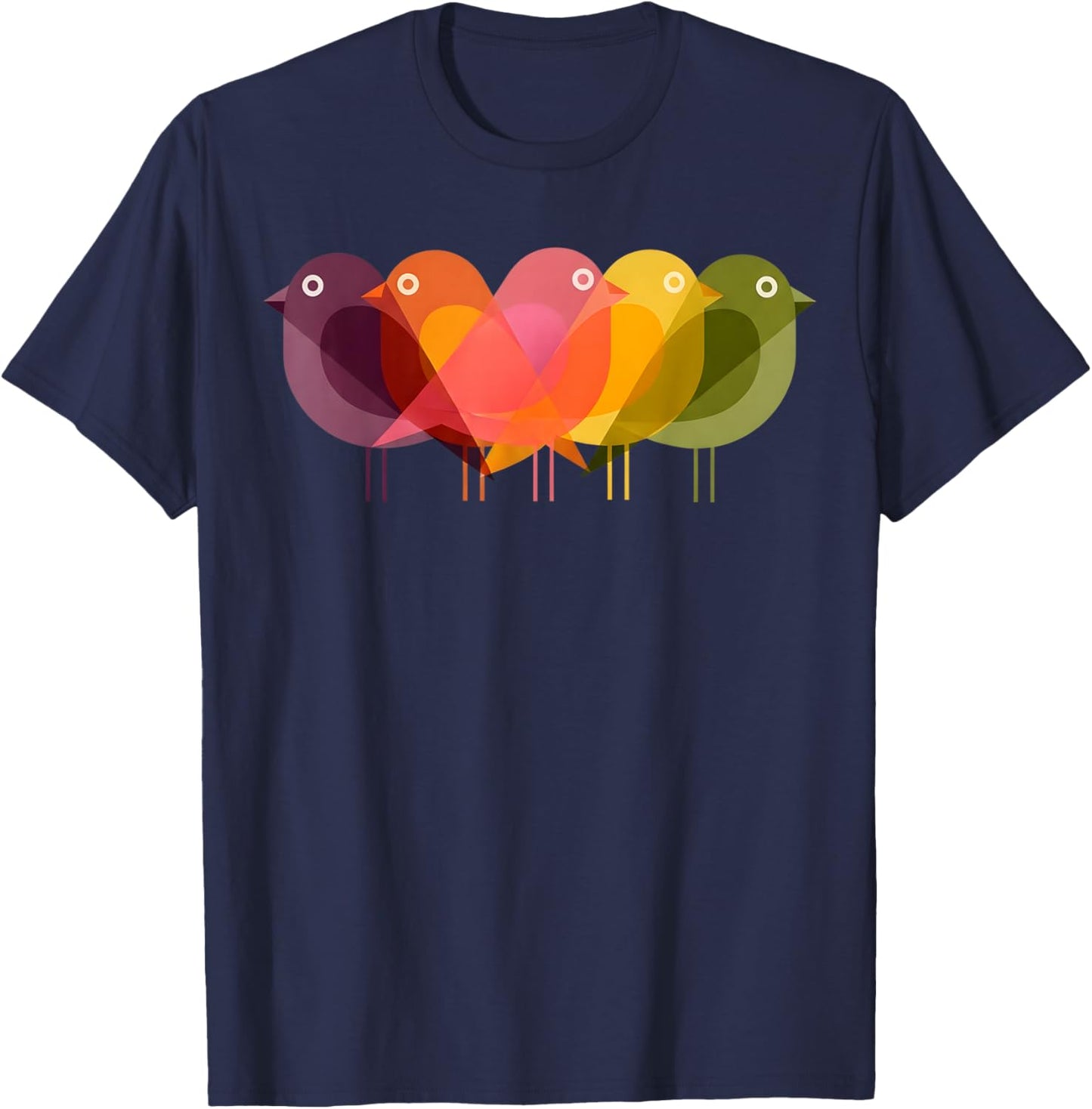 Bird Print Art Deco 60s Style Minimal Hippy Retro Cool T-Shirt - T-Shirt | Navy