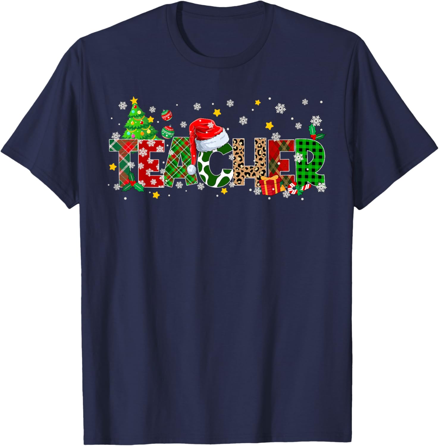 Teacher Christmas Plaid Pajamas Pjs Xmas Men Women T-Shirt - T-Shirt | Navy