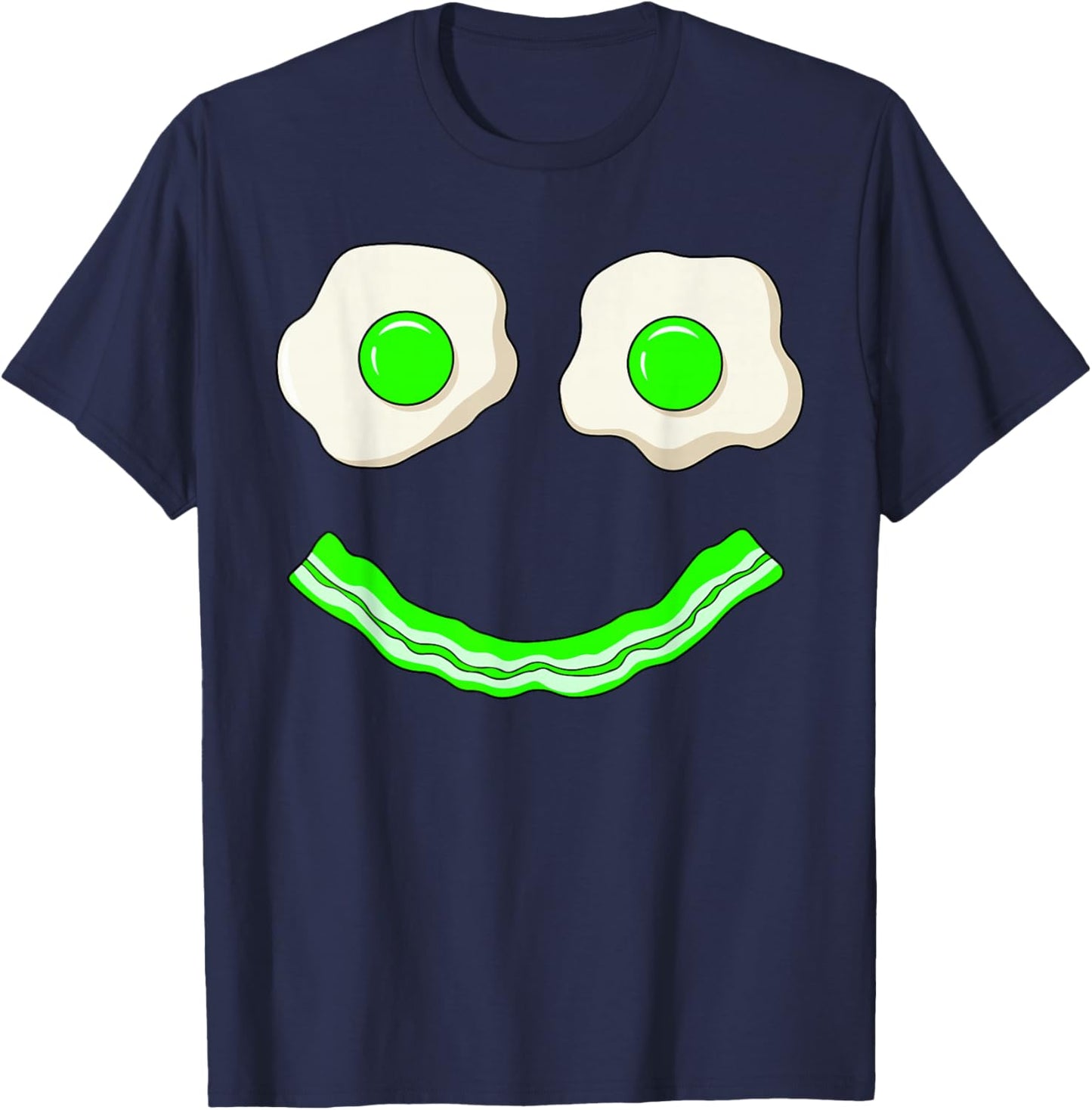 Green Smile Face Eggs and Bacon Ham Breakfast St Patrick's T-Shirt - T-Shirt | Navy
