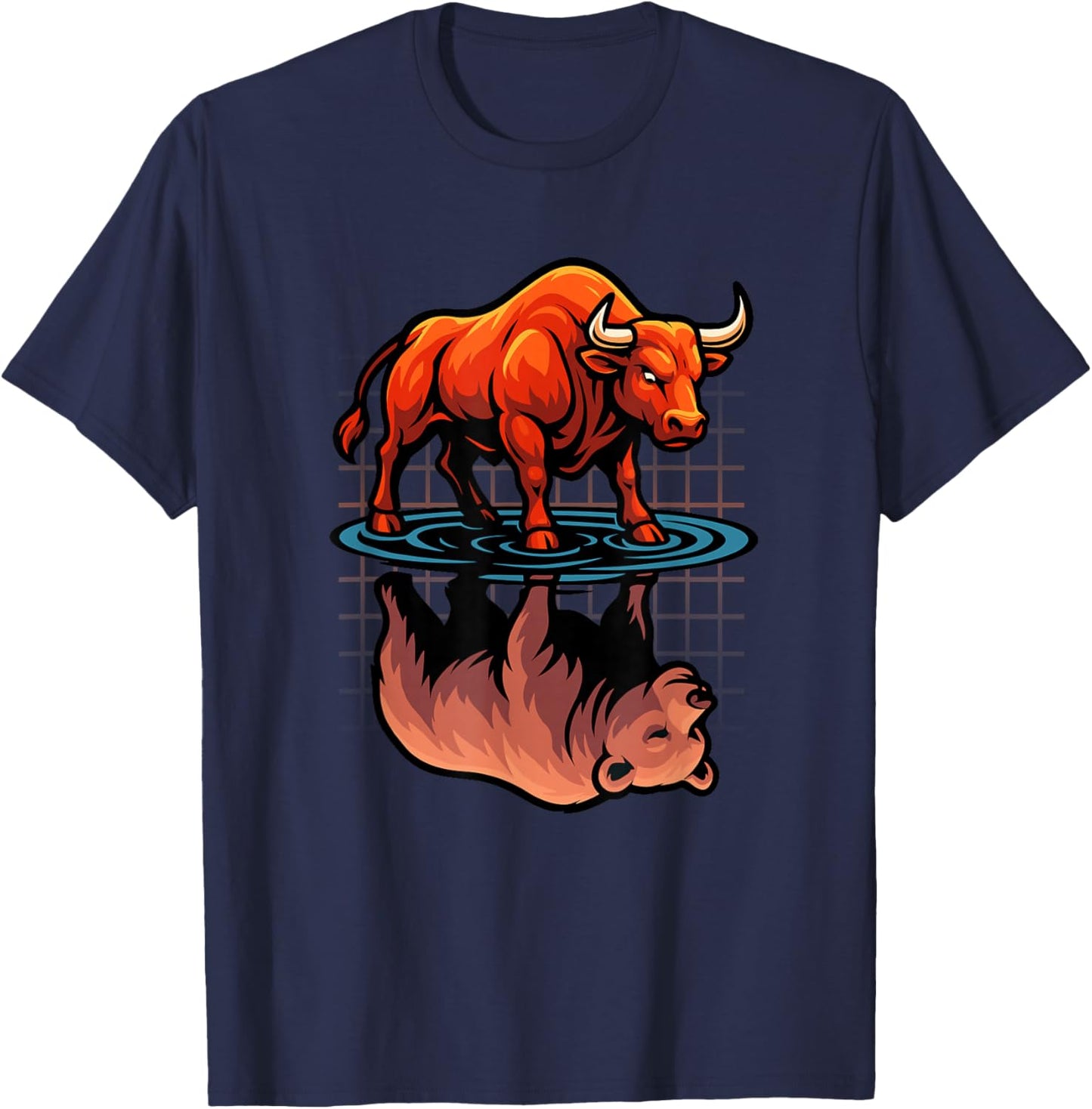 Stock Market Bull Bear Reflection Day Trader Investor T-Shirt - T-Shirt | Navy