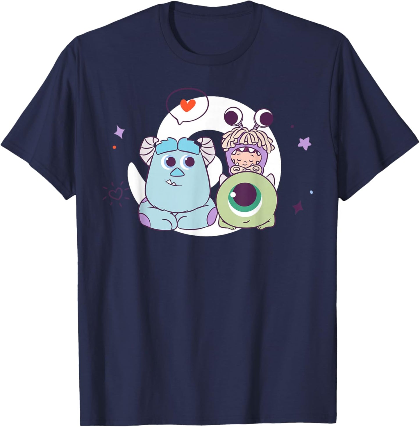 Disney Pixar Monsters Inc Sully Mike and Boo Cute Chibi T-Shirt - T-Shirt | Navy