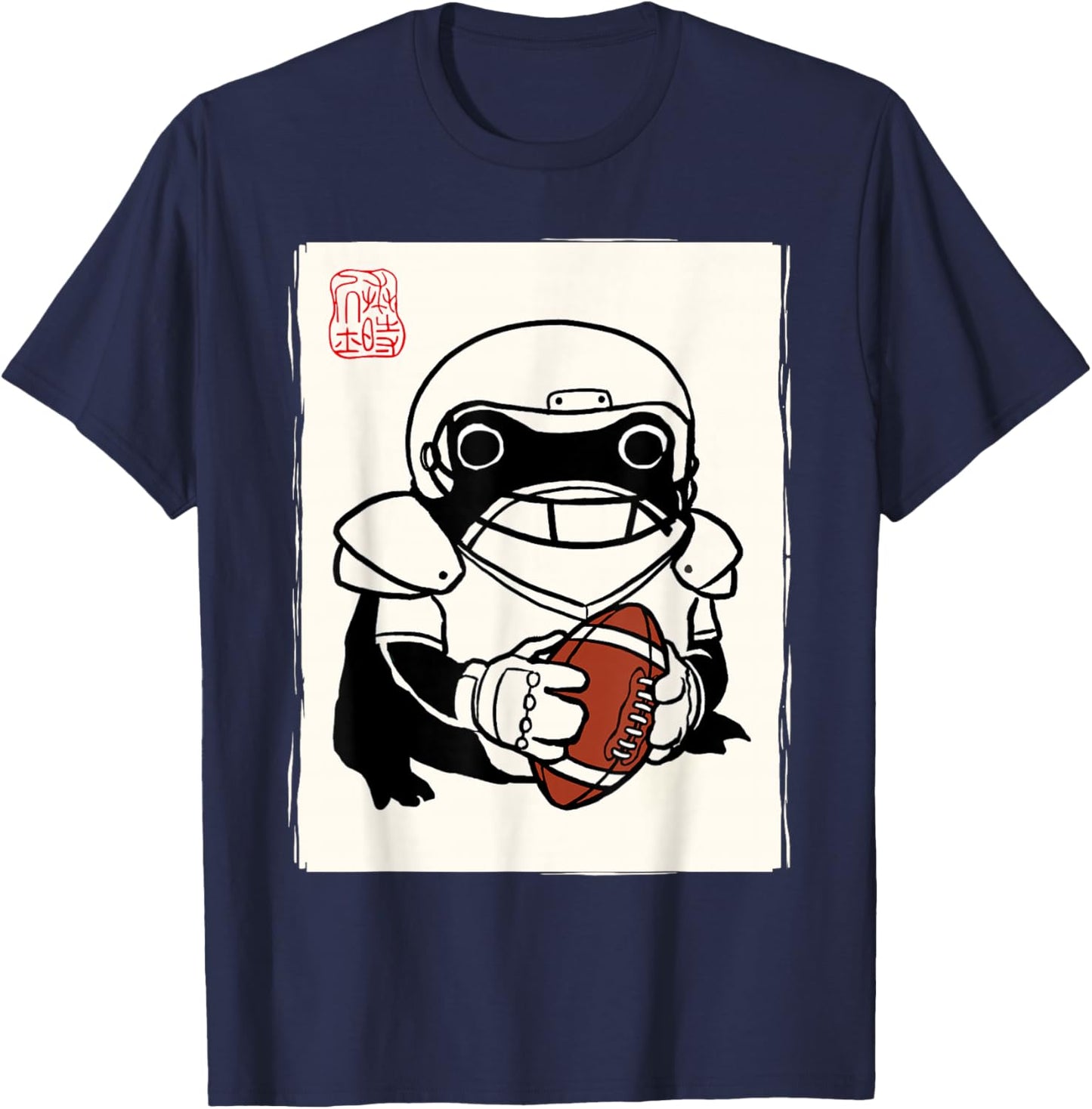 Japanese Grumpy Frog Football Player Funny Football T-Shirt - T-Shirt | Navy