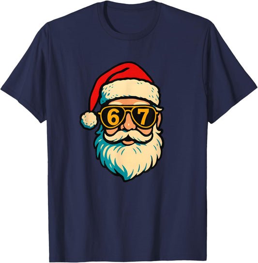 6 7 Meme Christmas Santa Face 67 Six Seven Kids Teen Boys T-Shirt - T-Shirt | Navy