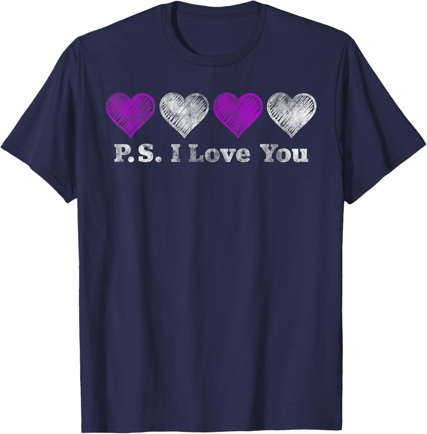 PS I Love You Day Valentine's Day Purple Heart Women Men Kid T-Shirt - T-Shirt | Navy