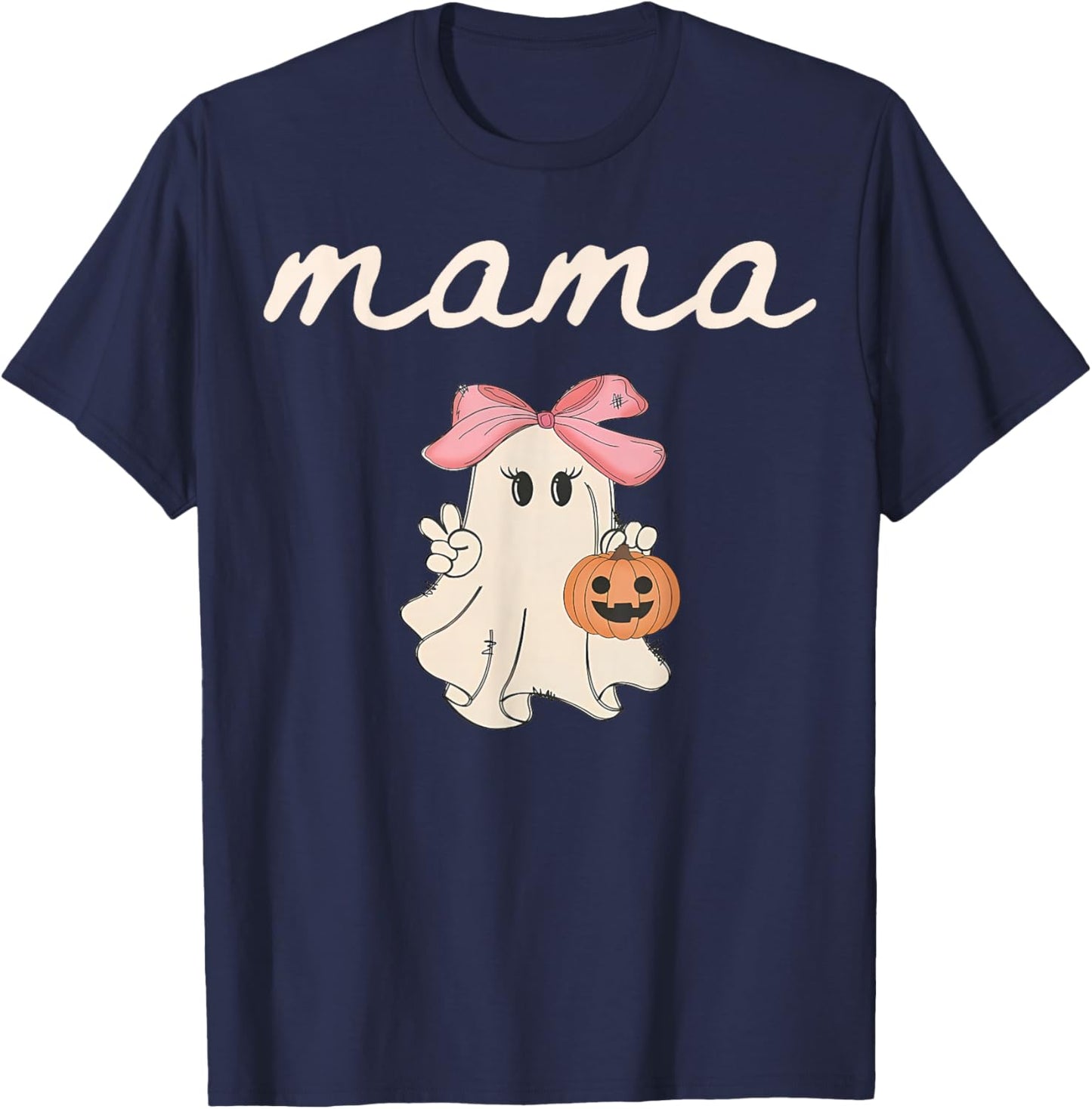 Mama Ghost Boo One Spooky Mom First Halloween Birthday Boy T-Shirt - T-Shirt | Navy