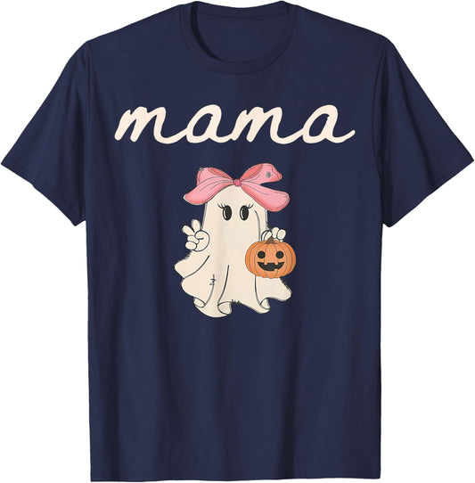 Mama Ghost Boo One Spooky Mom First Halloween Birthday Boy T-Shirt - T-Shirt | Navy