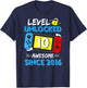 Level 10 Unlocked Awesome Since 2016 10th Birthday T-Shirt - T-Shirt | Navy