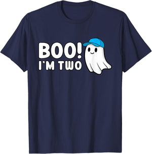 Boo Im Two 2nd Birthday 2 Year Old Boy Ghost Cute Halloween T-Shirt - T-Shirt | Navy