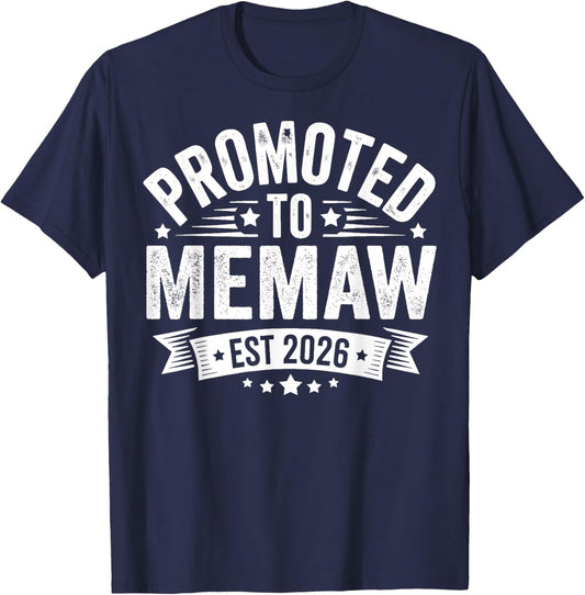 Promoted to Memaw Est 2026 Baby Announcement T-Shirt - T-Shirt | Navy