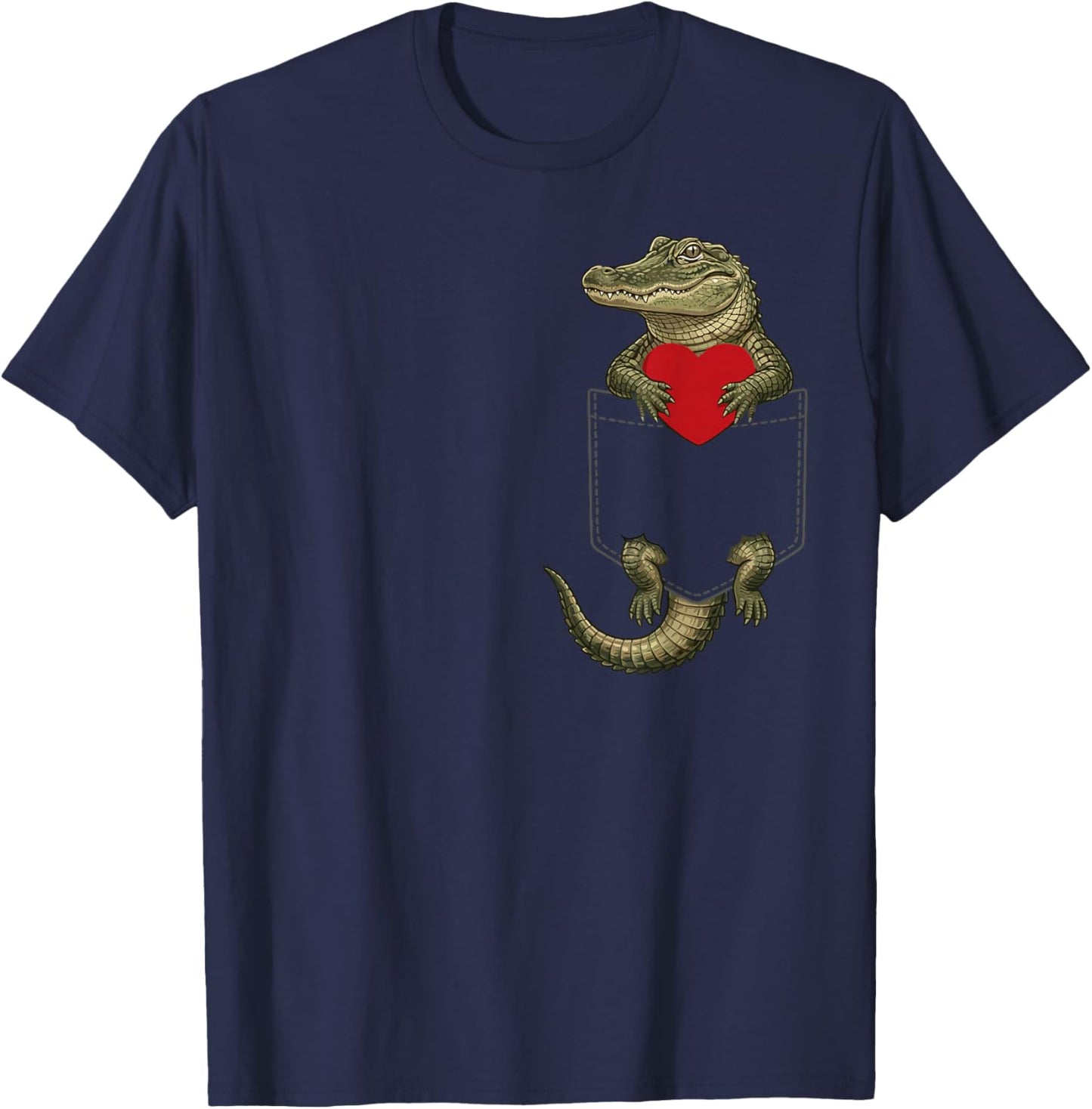 Alligator in Pocket Crocodile Lover Design Valentines T-Shirt - T-Shirt | Navy