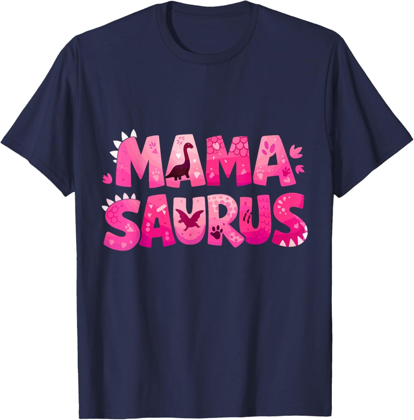Mama Saurus Funny Dino Birthday for Moms Kids Families T-Shirt - T-Shirt | Navy