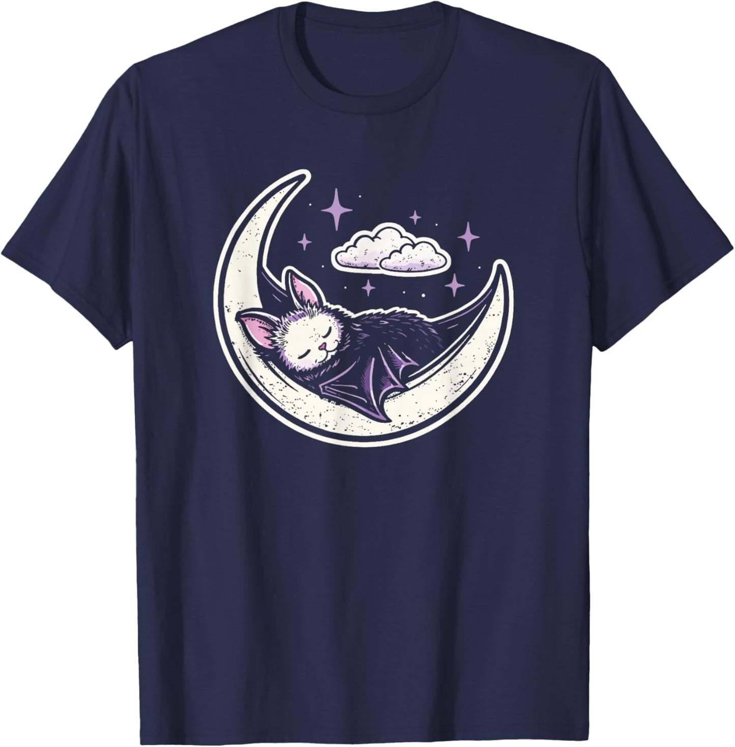 Bat Moon Creepy Cute Kawaii Pastel Goth Purple Alt Aesthetic T-Shirt - T-Shirt | Navy