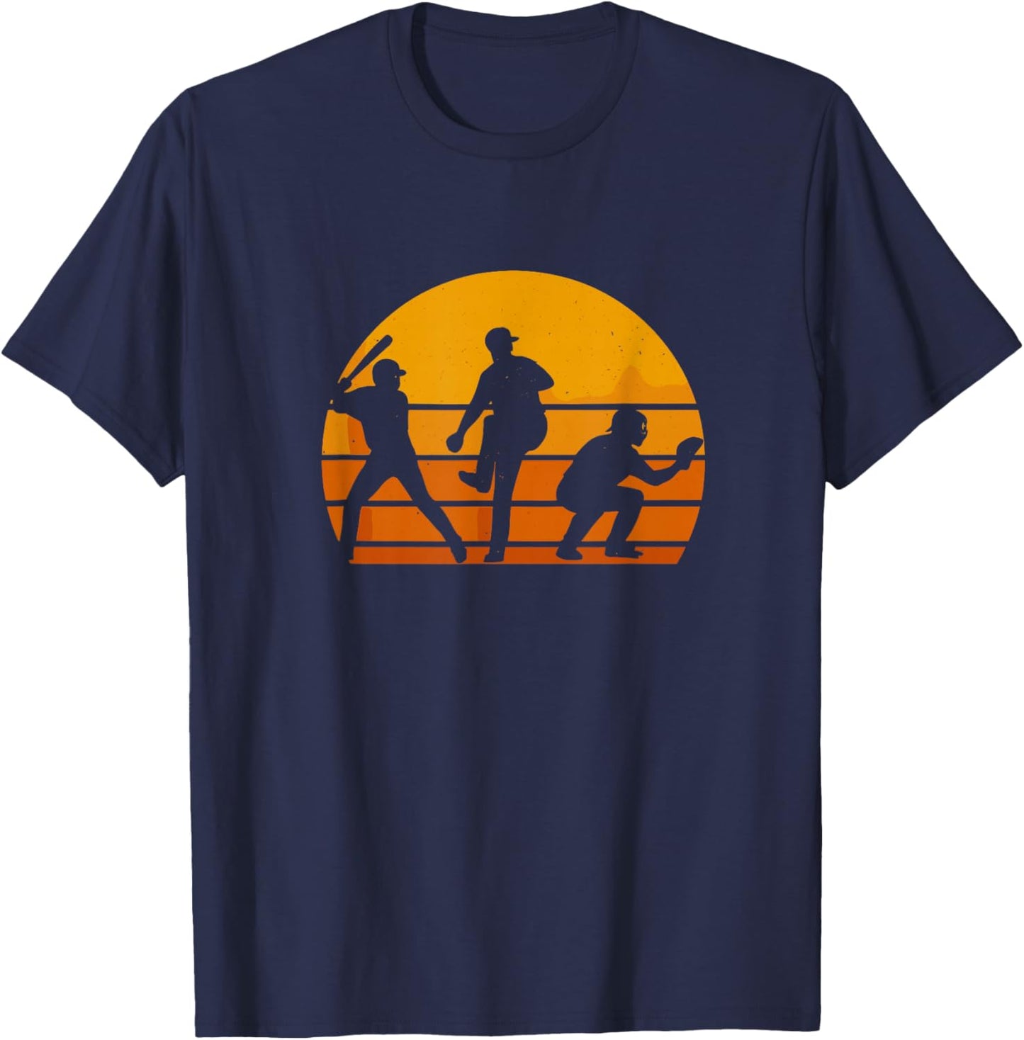Baseball Sunset Silhouette Players Men Women Kids T-Shirt - T-Shirt | Navy