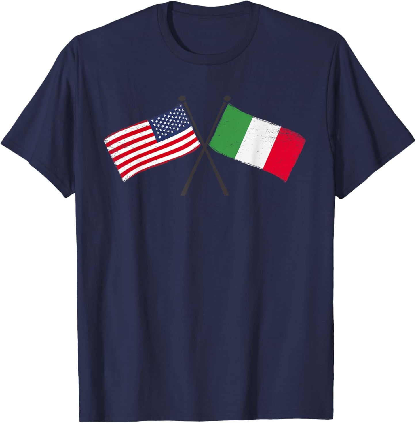 USA Italy Crossed Flags American Italian Friendship T-Shirt - T-Shirt | Navy