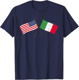 USA Italy Crossed Flags American Italian Friendship T-Shirt - T-Shirt | Navy