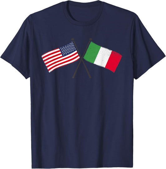 USA Italy Crossed Flags American Italian Friendship T-Shirt - T-Shirt | Navy