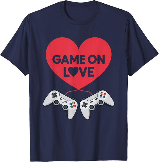 Game On Love Heart Gamer Valentine for Couples Gaming Date T-Shirt - T-Shirt | Navy
