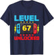 Level 67 Unlocked - 67 Days of School Gamer Six Seven Meme T-Shirt - T-Shirt | Navy