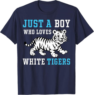 Just A Boy Who Loves White Tigers Big Cat Lover T-Shirt - T-Shirt | Navy
