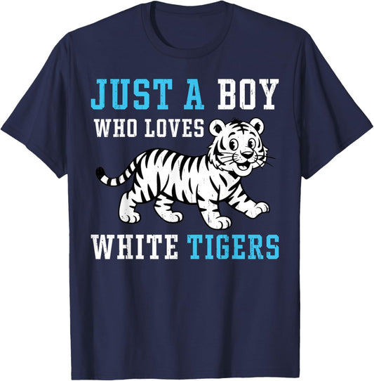 Just A Boy Who Loves White Tigers Big Cat Lover T-Shirt - T-Shirt | Navy