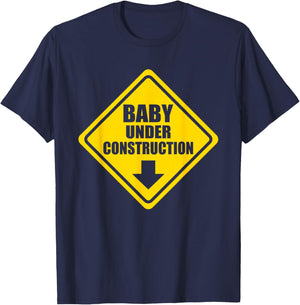 Baby Under Construction Sign | Expecting Baby Pregnant Mom T-Shirt - T-Shirt | Navy