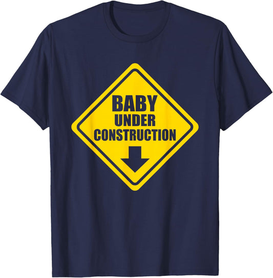 Baby Under Construction Sign | Expecting Baby Pregnant Mom T-Shirt - T-Shirt | Navy