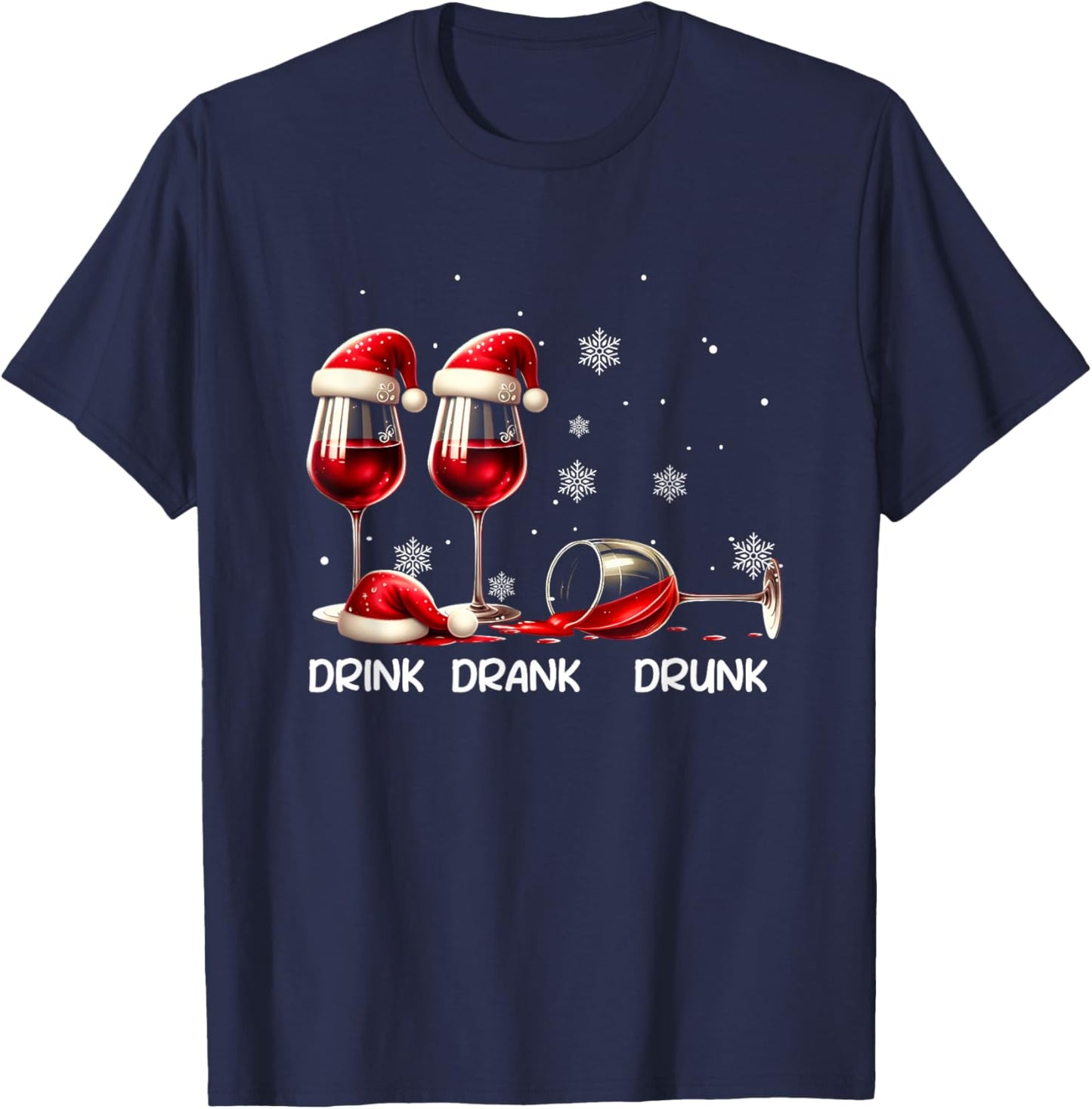 Red Santa Wine Lover Glass Drinking Drank Drunk Funny Drink T-Shirt - T-Shirt | Navy