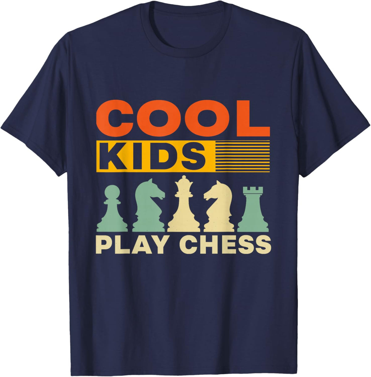 Cool Kids Play Chess Chessboard Chessmen Boys Girls T-Shirt - T-Shirt | Navy
