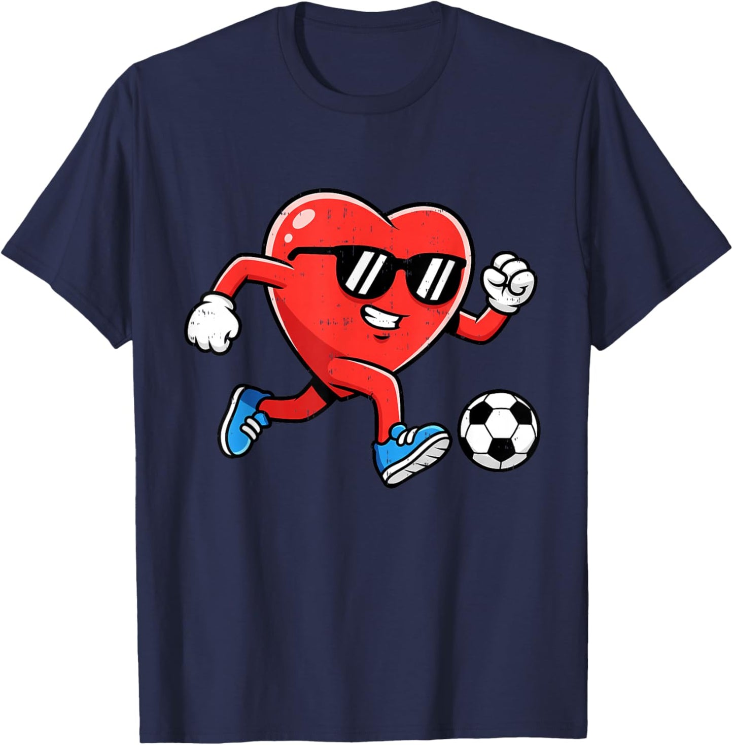 Heart Play Soccer Valentines Day for Teens Boys Girls Kids T-Shirt - T-Shirt | Navy