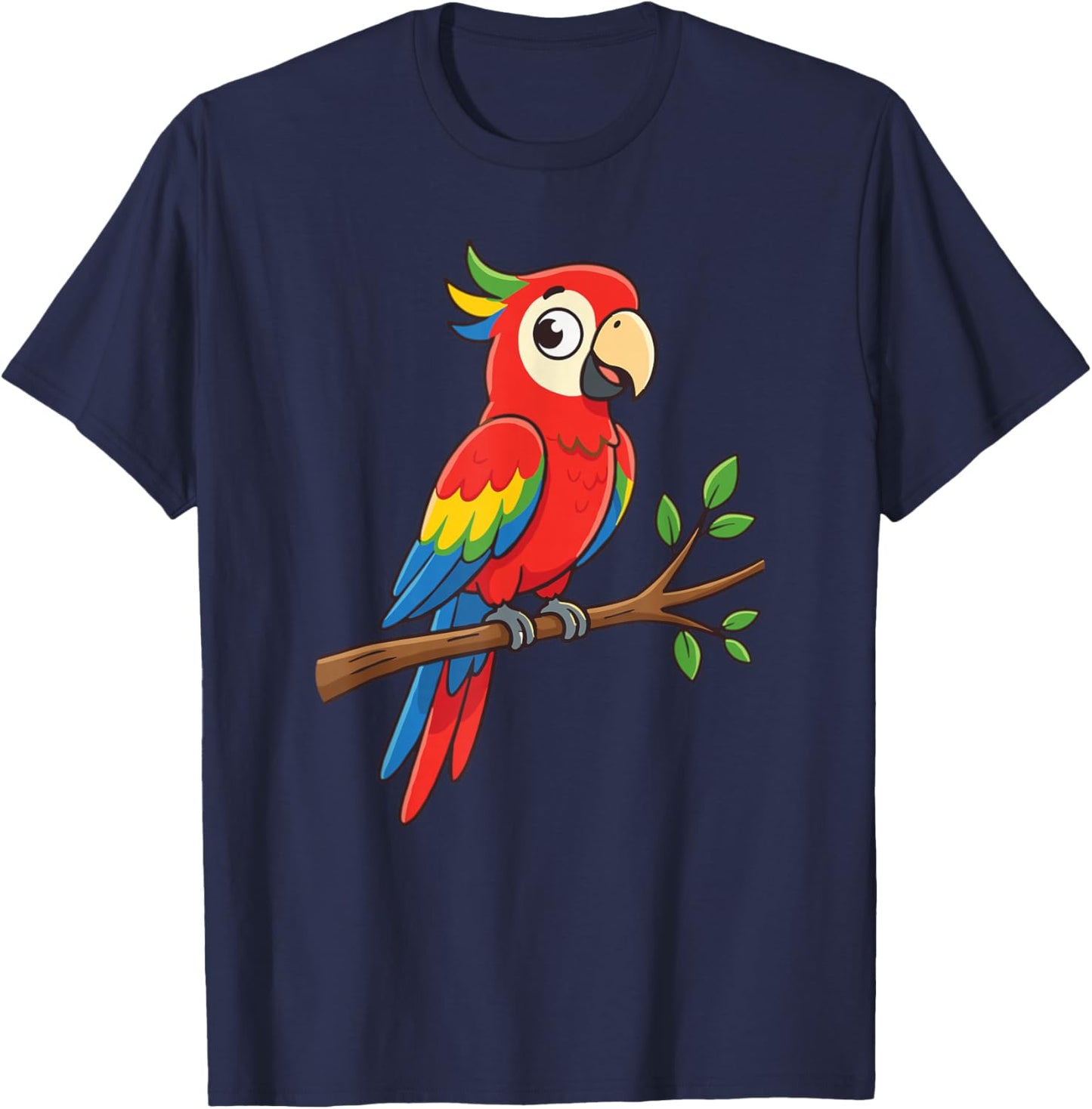 Colorful Cartoon Parrot Macaw Tropical Jungle Bird T-Shirt - T-Shirt | Navy