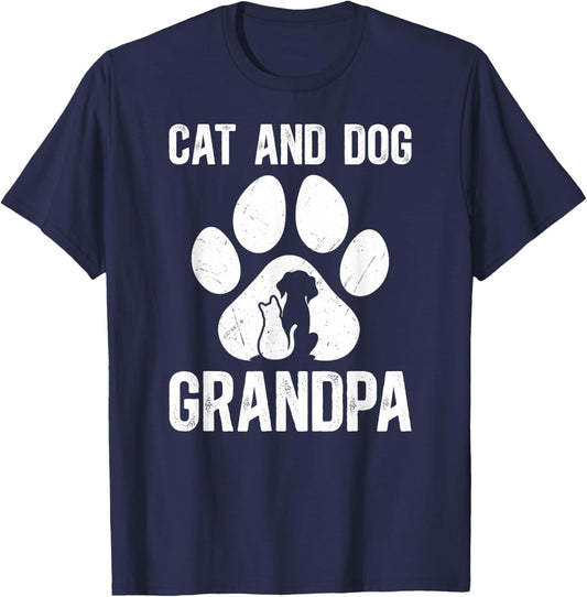 Cat and Dog Grandpa Proud Dog and Cat Owner T-Shirt - T-Shirt | Navy