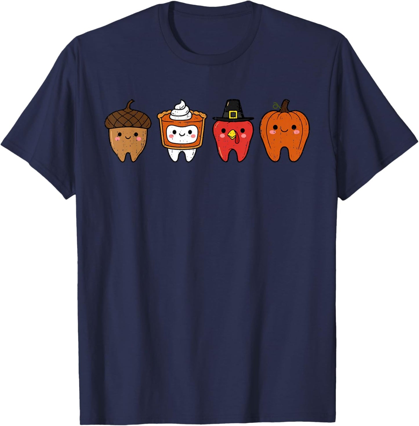 Cute Teeth Turkey Tooth Dental Squad Thanksgiving Fall T-Shirt - T-Shirt | Navy