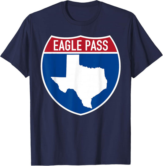Eagle Pass Texas TX Interstate Highway Vacation Souvenir T-Shirt - T-Shirt | Navy
