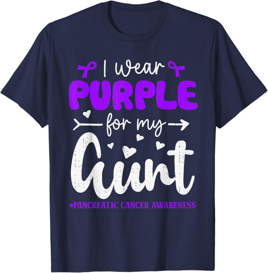 I Wear Purple for Aunt Pancreatic Cancer Awareness Family T-Shirt - T-Shirt | Navy
