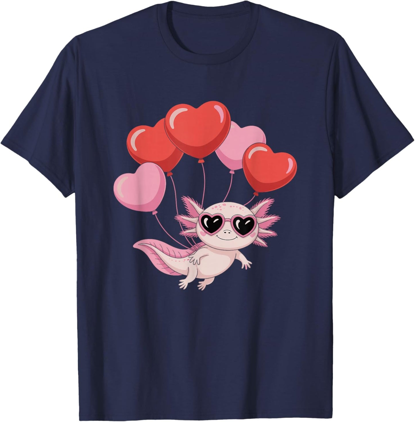Axolotl Heart Balloons Axolotl Valentines Day Girls Women T-Shirt - T-Shirt | Navy
