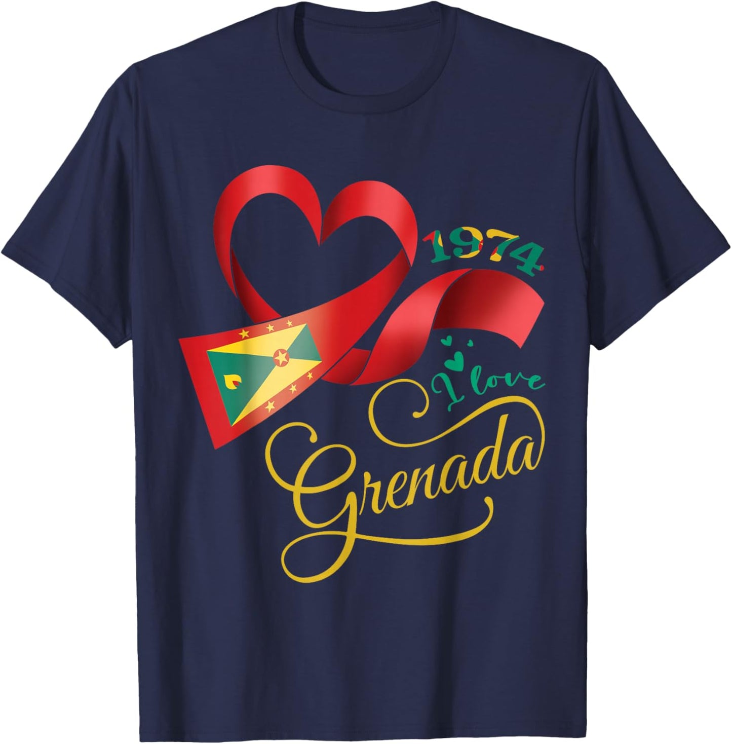 I Love 1974 Grenada Grenadian Independence Grenada Day T-Shirt - T-Shirt | Navy