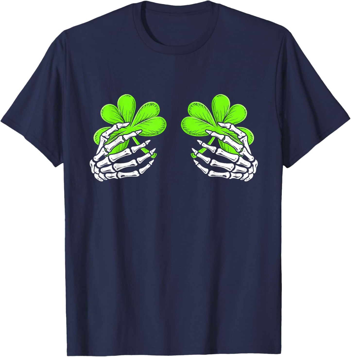 Skeleton Hands with Lucky Shamrock Funny Patrick's Day Women T-Shirt - T-Shirt | Navy