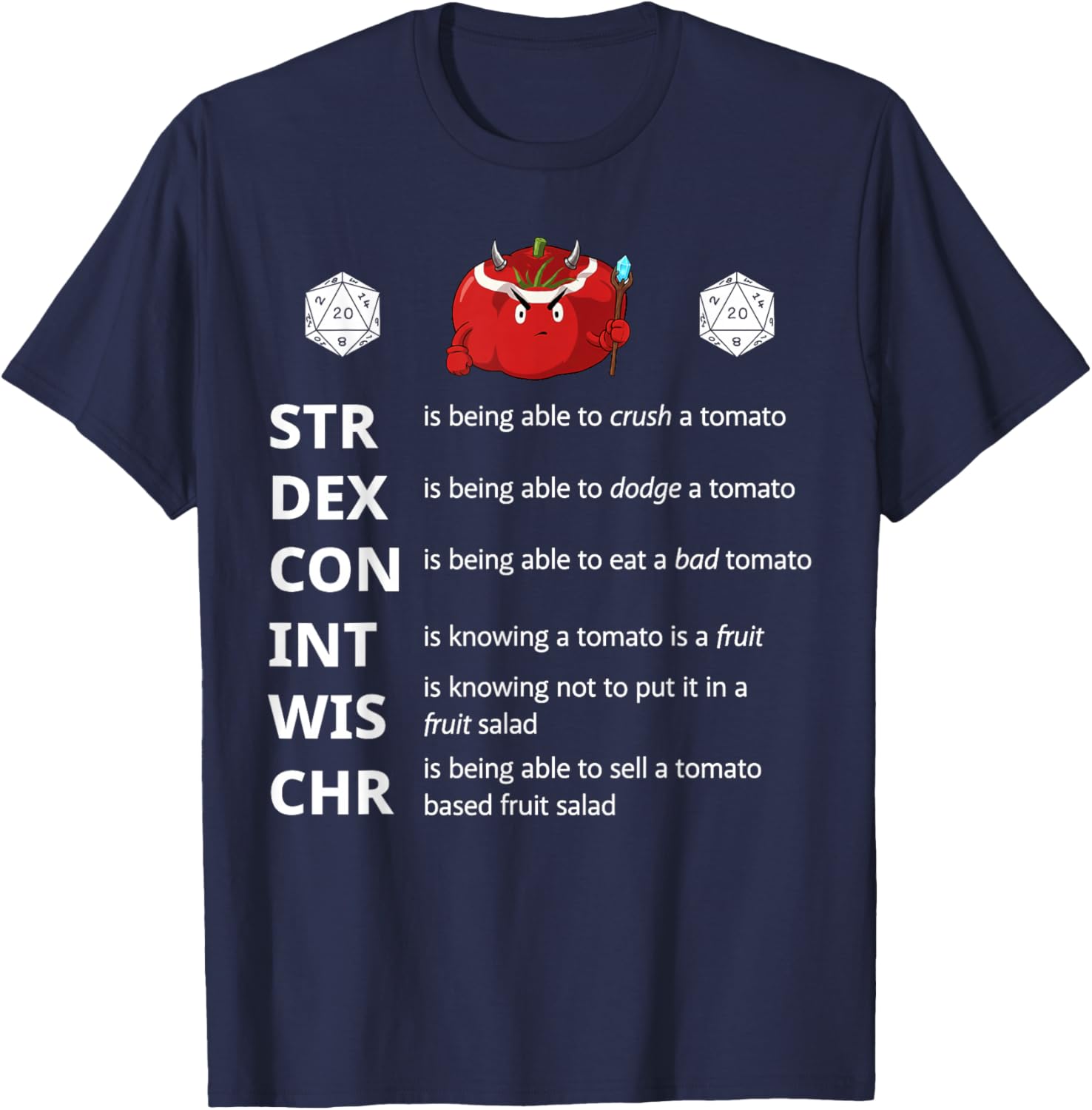 Funny RPG Tomatoes Stats Meme – Tabletop Gamer Player T-Shirt - T-Shirt | Navy