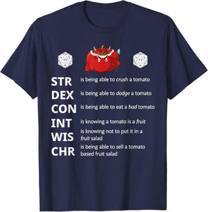 Funny RPG Tomatoes Stats Meme – Tabletop Gamer Player T-Shirt - T-Shirt | Navy