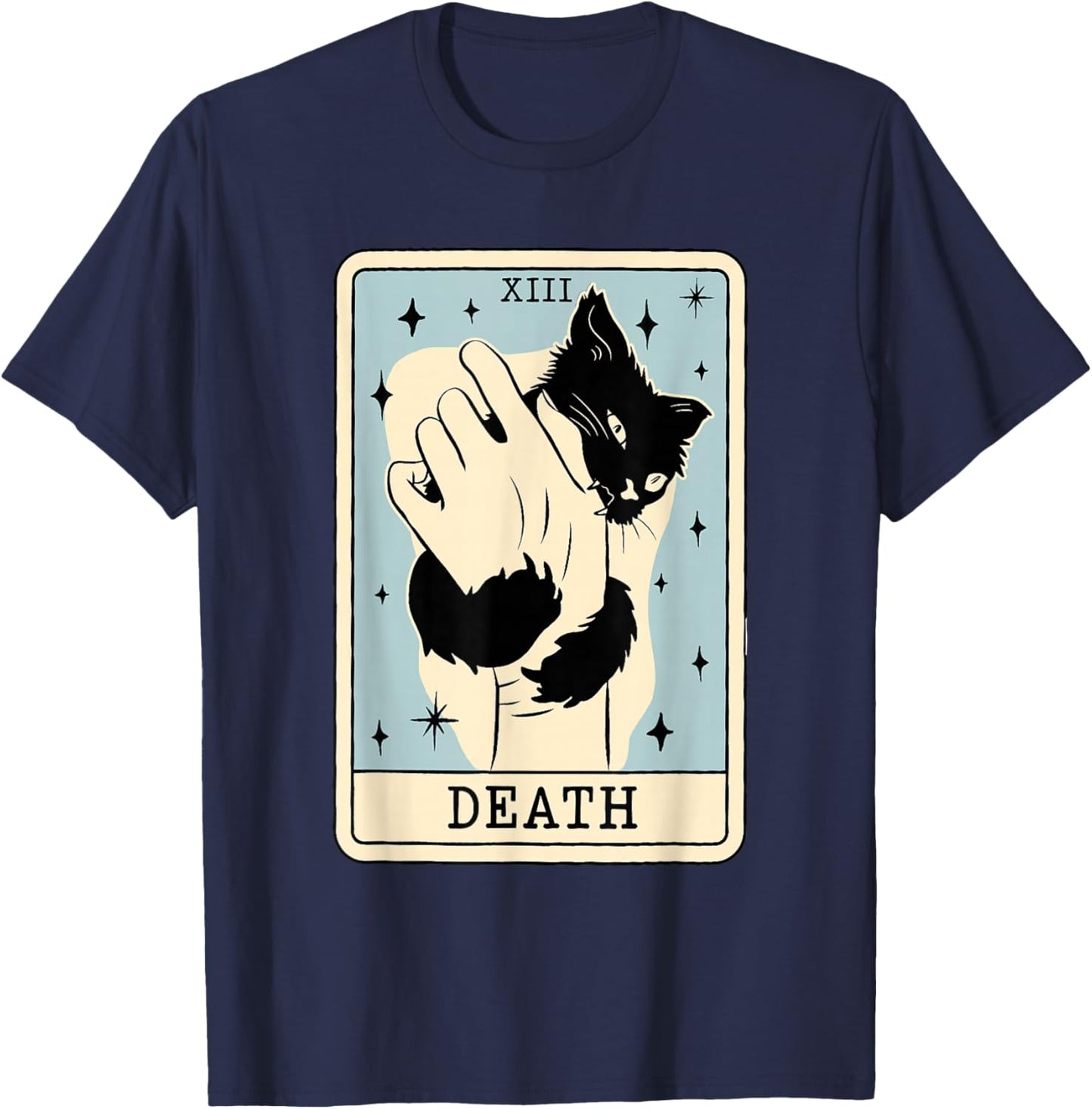 Black Cat Tarot Death Halloween Witchy Cat Lover Men Women T-Shirt - T-Shirt | Navy