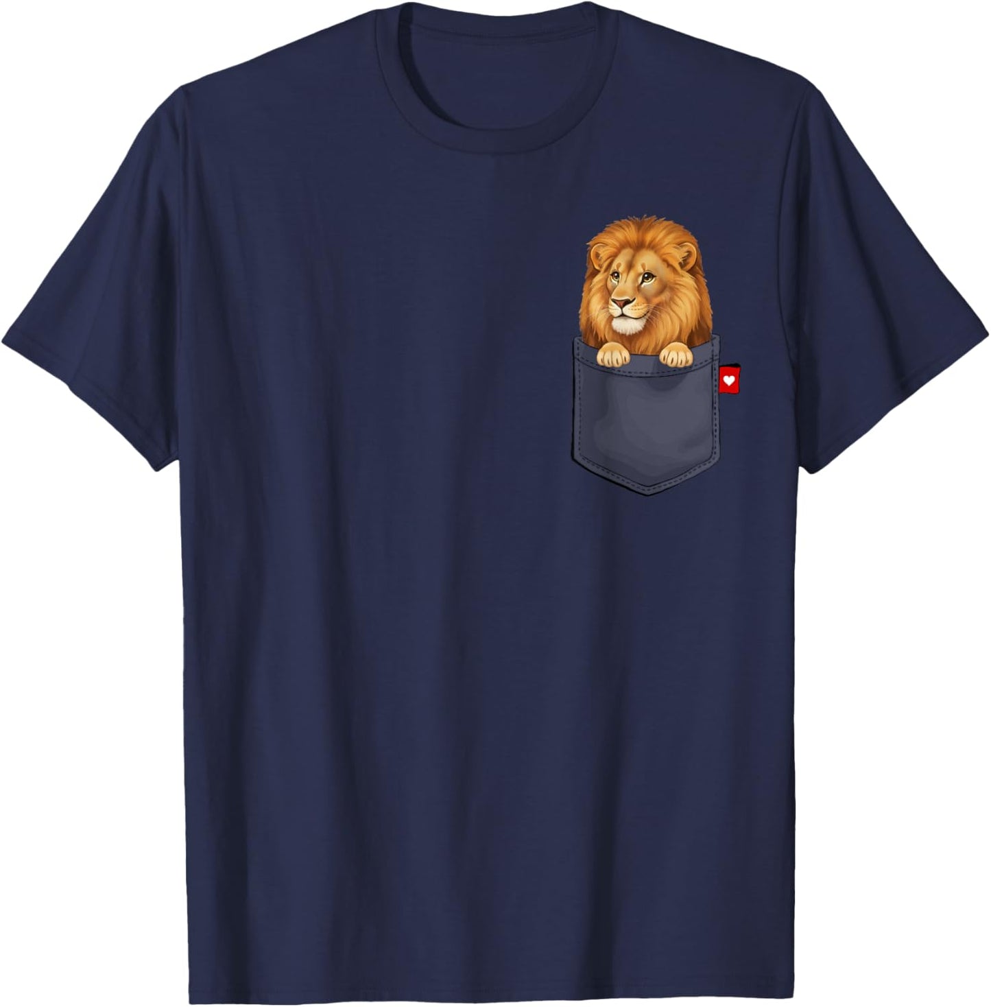 Lion in Pocket Peeking Cute Animal Lion T-Shirt - T-Shirt | Navy
