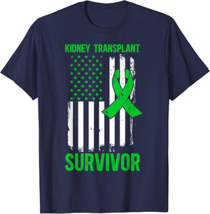 Kidney Transplant Survivor US Flag Kidney Recipient T-Shirt - T-Shirt | Navy