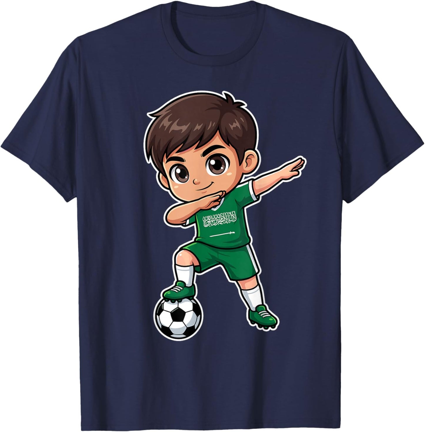 Saudi Arabia Dab Kid Goal Cartoon Saudi Flag for Boys Kids T-Shirt - T-Shirt | Navy