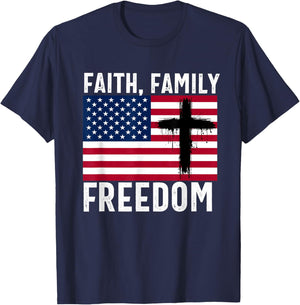 Faith Family Freedom American Flag Patriot USA Christian T-Shirt - T-Shirt | Navy