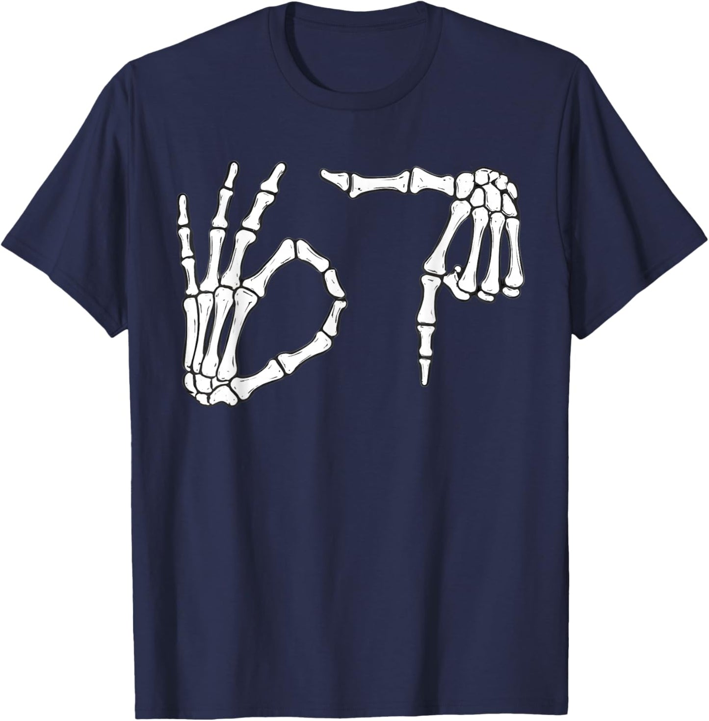 Funny Six Seven 6 7 Meme 67 Skeleton Hand Halloween Costume T-Shirt - T-Shirt | Navy
