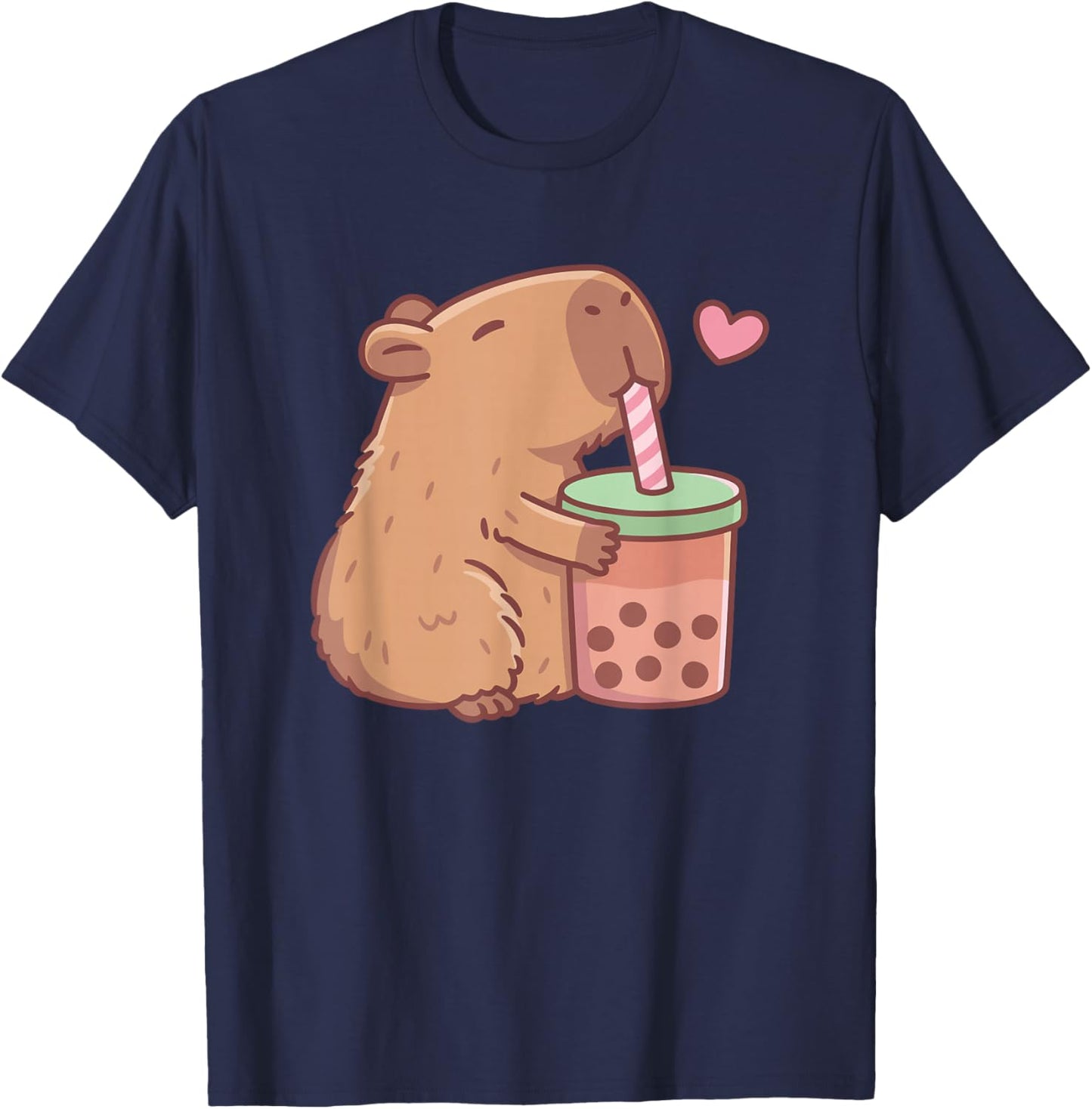 Cute Boba Capybara Drinking Bubble Tea Funny Animal Kids T-Shirt - T-Shirt | Navy